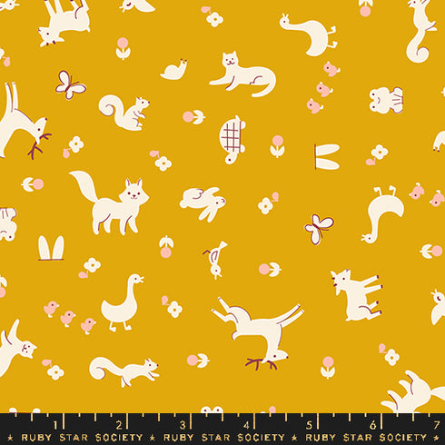 Woodland Park Menagerie 30s Retro Vintage Animals in Goldenrod RS1081 12 - Ruby Star Society Sold by the Half Yard